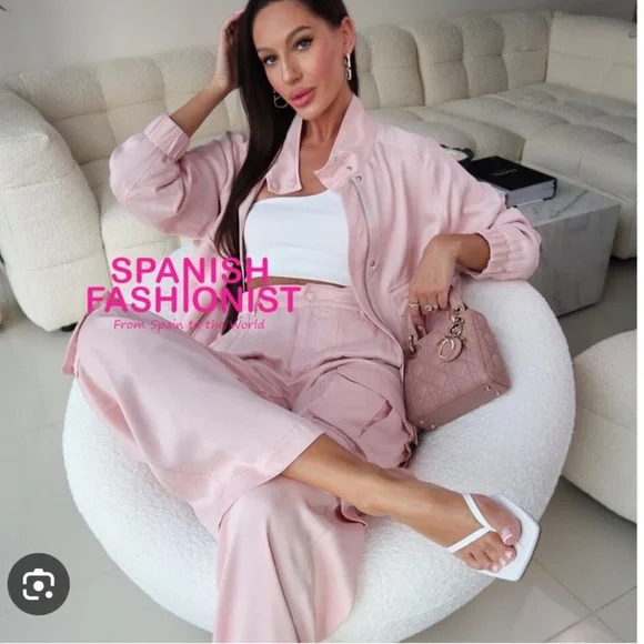NWT Zara pink satin effect carpenter cargo pants viscose 9663/042/622 medium - Picture 4 of 10